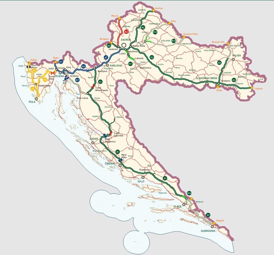 克罗地亚的高速公路的地图