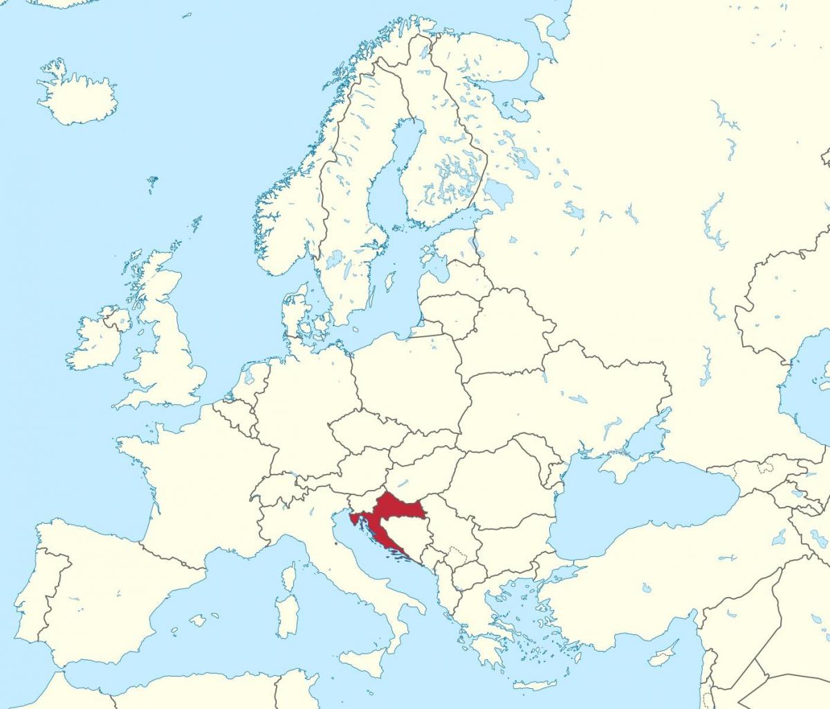 克罗地亚在欧洲的地图