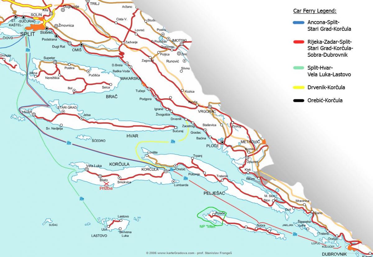 地图的克罗地亚渡轮