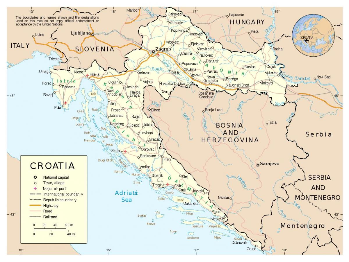 地图与克罗地亚的城市