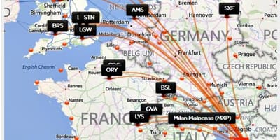 克罗地亚航空公司的目的地的地图