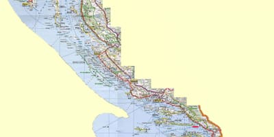 地图的克罗地亚海岸和岛屿