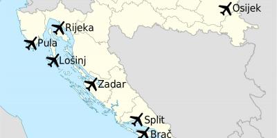地图的克罗地亚显示出机场的
